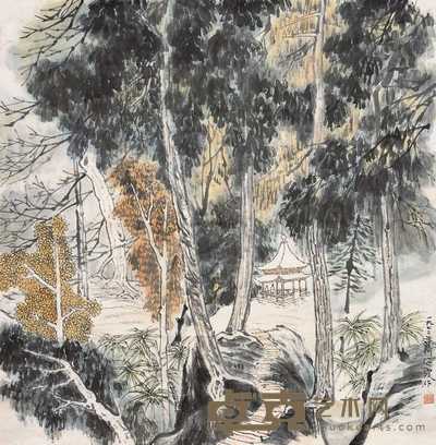 何海霞 1972年作 林中小坐 镜心 69×68cm